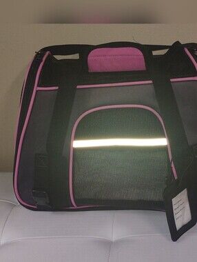 Frisco Pet Tote, Foldable Small Dog Cat, Black/Pink Trim Design